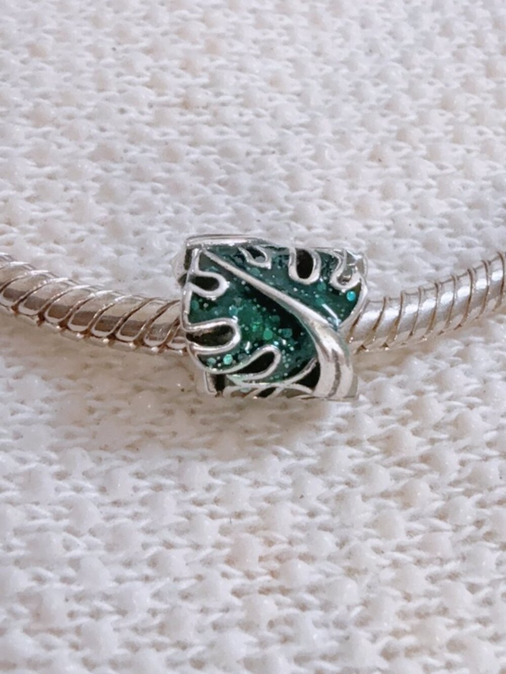 Green Monstera Leavers Charm Silver Charm For Pandora Bracelet